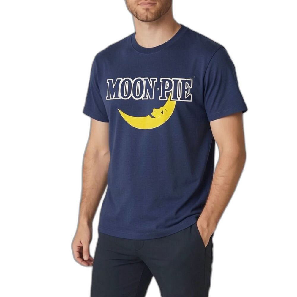 Hanes Moon Pie Navy Blue Yellow Moon Graphic T-Shirt | Size Small